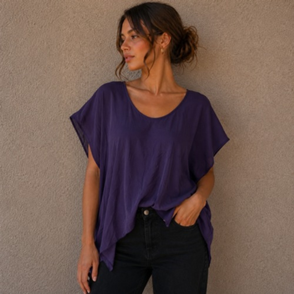Babaton Silk Tunic Top Womens Large Fairy Grunge Purple Dolman Whimsigoth Sheer